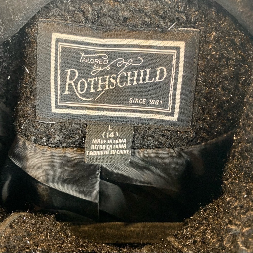 Rothschild Black Sparkly Faux Persian Lamb Ruffle Collar Girl's Coat  sz 14 - Picture 7 of 10